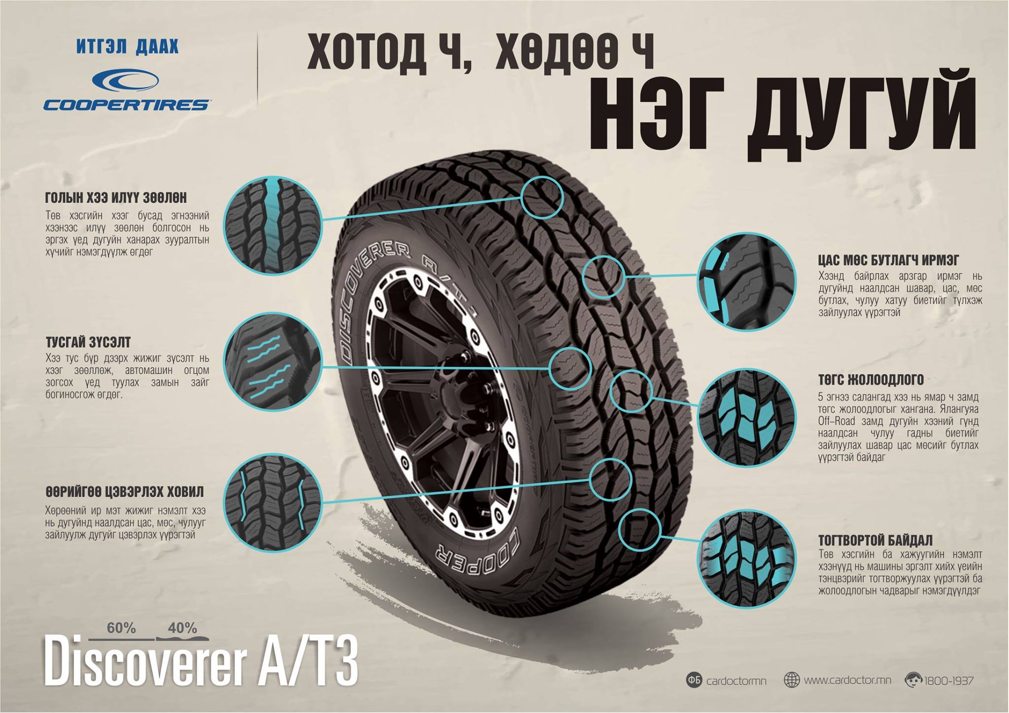 ХОТОД Ч, ХӨДӨӨ Ч НЭГ ДУГУЙ Cooper Discoverer A/T3™ ХОТОД Ч, ХӨДӨӨ Ч НЭГ ДУГУЙ Cooper Discoverer A/T3™