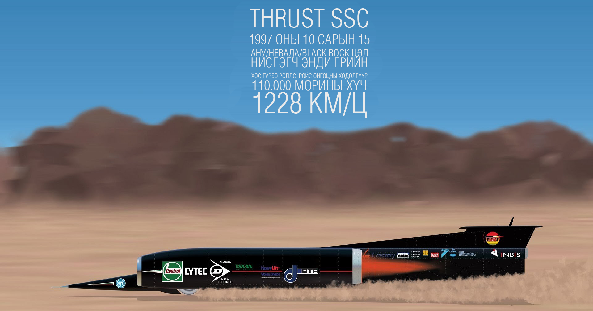 Дэлхийн газрын хурдны рекордыг эзэмшигч: ThrustSSC